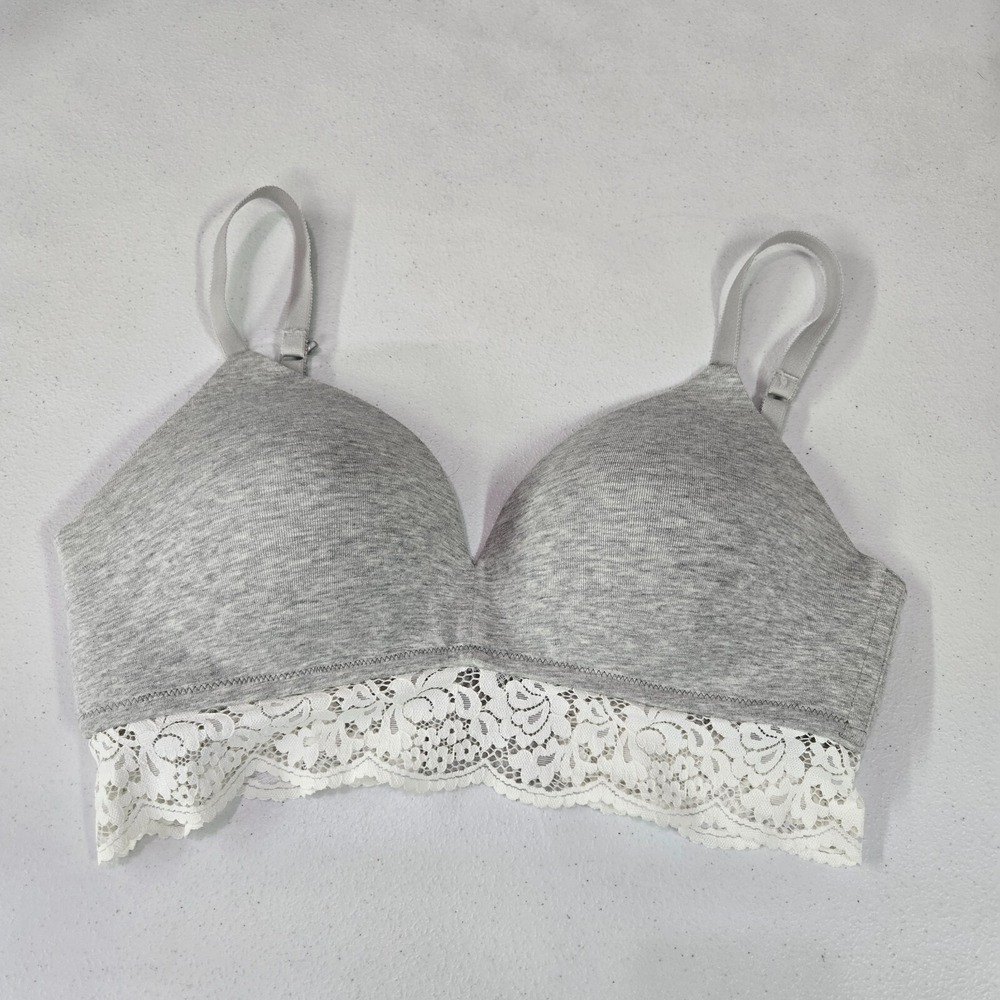 Ambrielle Women Bra 36C gray lace Trim Natural Comfortβ Wireless
